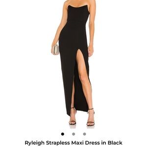 superdown Black Strapless Maxi Dress with High Slit
